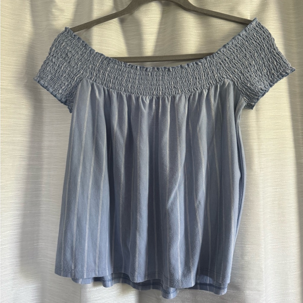 American Eagle Blue and White Stripped Off-The-Shoulder Top - Picture 4 of 4